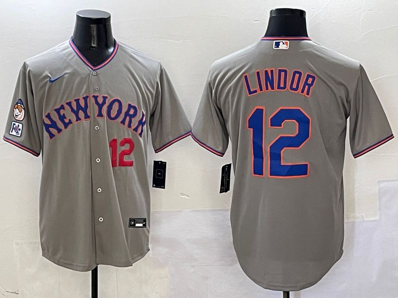 Men New York Mets #12 Lindor Grey Second generation 2025 Nike MLB Jersey style 7->customized nfl jersey->Custom Jersey